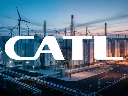 Großformatige industrielle Batteriespeicher in einer modernen Energieanlage bei Dämmerung. - Foto: über boerse-global.de