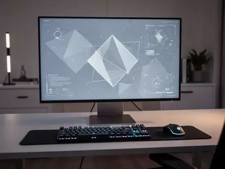 Ein moderner, aufgeräumter Arbeitsplatz mit einem hochwertigen Monitor und technischer Ausrüstung in einer hellen Büroumgebung. - Foto: über boerse-global.de