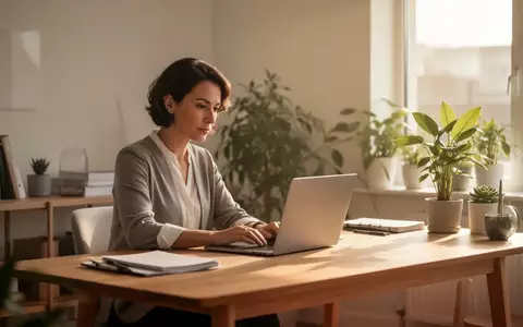 Eine Person arbeitet konzentriert an einem Laptop in einem hellen, aufgeräumten Homeoffice mit natürlichem Tageslicht. - Foto: über boerse-global.de