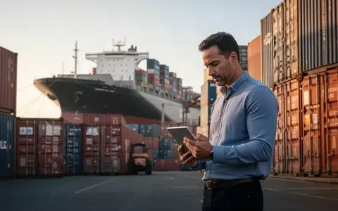 Logistikmanager bei der Überprüfung von Frachtcontainern in einem südafrikanischen Hafen vor einem großen Frachtschiff. - Foto: über boerse-global.de