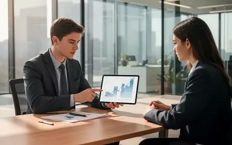 Ein Finanzberater im Gespräch mit einem jungen Kunden in einem modernen Büro, während sie gemeinsam auf ein Tablet schauen. - Foto: über boerse-global.de