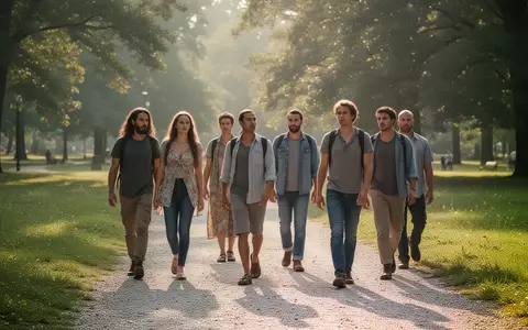 Eine Gruppe von Menschen bei einem gemeinsamen Spaziergang in einem sonnigen Park im Spätsommer. - Foto: über boerse-global.de
