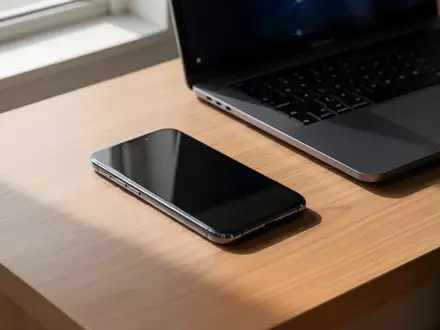 Ein modernes Smartphone und ein Laptop auf einem minimalistischen Schreibtisch bei natürlichem Tageslicht. - Foto: über boerse-global.de