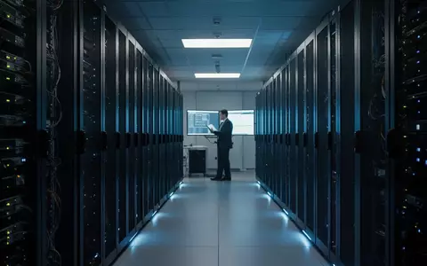 Ein moderner Serverraum in einem deutschen Unternehmen mit Server-Racks und dezenter blauer Beleuchtung. - Foto: über boerse-global.de