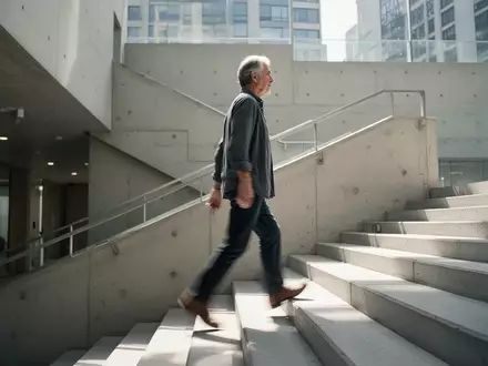 Eine Person steigt eine Treppe in einem hellen, modernen Gebäude hinauf. - Foto: über boerse-global.de