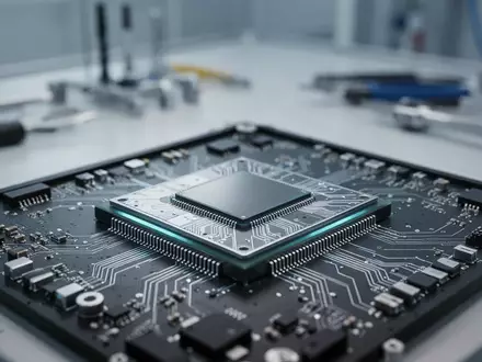 Ein hochmoderner Prozessor-Chip auf einer Leiterplatte in einem technologischen Labor für autonomes Fahren. - Foto: über boerse-global.de