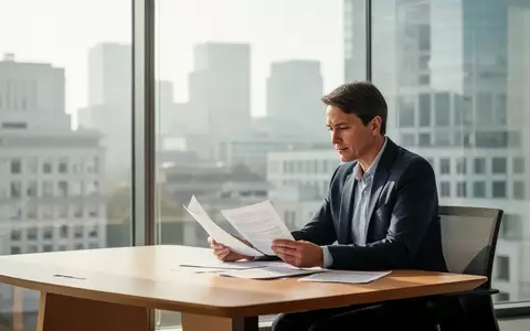 Eine Führungskraft in einem modernen Bürogebäude bei der Arbeit an Dokumenten. - Foto: über boerse-global.de