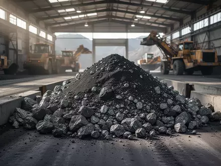 Ein Haufen dunkler Bleierz-Silber-Konzentrate in einer industriellen Lagerhalle eines Bergwerks. - Foto: über boerse-global.de