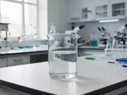 Ein Glasbecher mit einer klaren Flüssigkeit auf einem sterilen Labortisch in einem medizinischen Forschungslabor. - Foto: über boerse-global.de