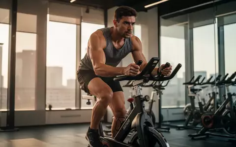 Sportler beim hochintensiven Intervalltraining auf einem stationären Fahrrad in einem modernen Fitnessstudio. - Foto: über boerse-global.de