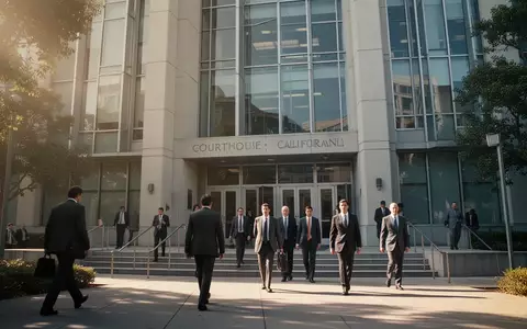 Menschen in Business-Kleidung betreten ein Gerichtsgebäude in Oakland, Kalifornien, an einem sonnigen Tag. - Foto: über boerse-global.de