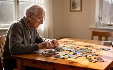 Eine ältere Person konzentriert sich in einem hellen, sonnendurchfluteten Raum auf ein Puzzle am Schreibtisch. - Foto: über boerse-global.de