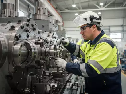 Techniker bei der professionellen Wartung einer Industriemaschine in einer modernen Fabrikhalle. - Foto: über boerse-global.de