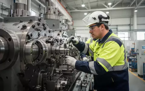 Techniker bei der professionellen Wartung einer Industriemaschine in einer modernen Fabrikhalle. - Foto: über boerse-global.de