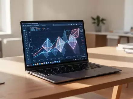 Ein schlankes Windows-auf-ARM Laptop auf einem modernen Schreibtisch in einem hellen Büro. - Foto: über boerse-global.de