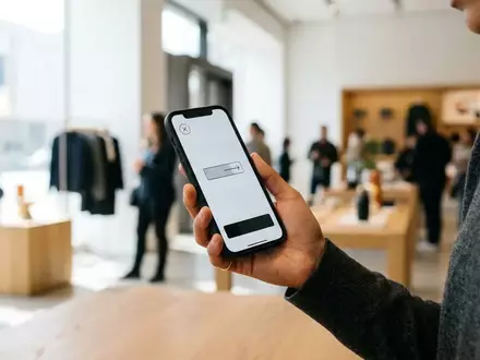 Eine Hand hält ein Smartphone in einer hellen Einzelhandelsumgebung, während ein digitaler Bezahlvorgang stattfindet. - Foto: über boerse-global.de