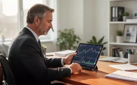Ein professioneller Anleger blickt in einem modernen Büro nachdenklich auf ein Tablet mit Finanzgrafiken. - Foto: über boerse-global.de