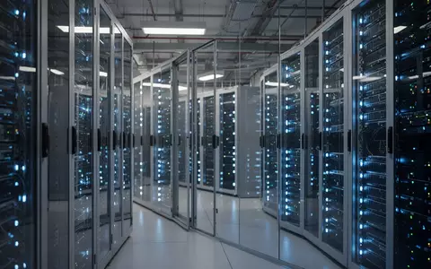 Moderne Server-Infrastruktur in einem Rechenzentrum mit blau leuchtenden Server-Racks. - Foto: über boerse-global.de