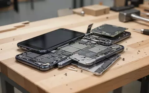 Ein modulares Smartphone liegt zur Reparatur auf einem Holztisch, wobei die einzelnen Komponenten sichtbar sind. - Foto: über boerse-global.de