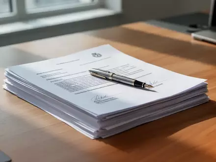Ein Schreibtisch mit offiziellen Steuerdokumenten und einem Füllfederhalter in einem hellen, modernen Büro. - Foto: über boerse-global.de