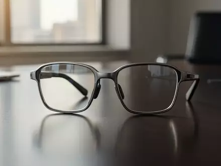 Smarte Brille mit Kamera auf einem Schreibtisch in einem modernen Bürogebäude. - Foto: über boerse-global.de