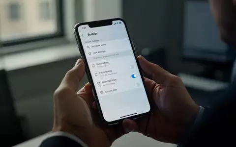 Nahaufnahme einer Person, die ein modernes Smartphone mit Systemeinstellungen in einer professionellen Arbeitsumgebung hält - Foto: über boerse-global.de