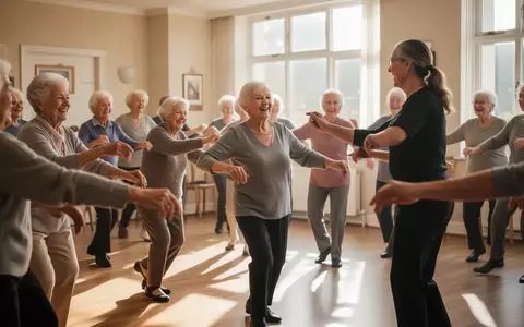Eine Gruppe älterer Menschen nimmt an einem Tanzworkshop in einem hellen Saal teil, um ihre kognitive Gesundheit zu fördern. - Foto: über boerse-global.de