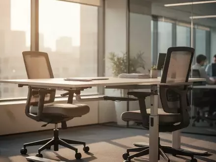 Moderner, ergonomisch gestalteter Büroarbeitsplatz mit höhenverstellbarem Schreibtisch in einer hellen Büroumgebung. - Foto: über boerse-global.de