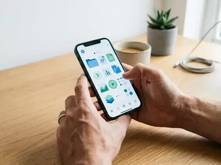 Person hält ein Smartphone in der Hand, das eine Benutzeroberfläche zur digitalen Speicherverwaltung zeigt. - Foto: über boerse-global.de