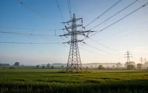 Hochspannungsmast auf einem grünen Feld bei klarem Himmel. - Foto: über boerse-global.de
