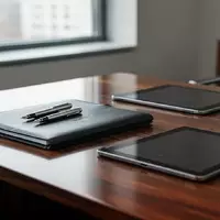 Ein minimalistischer Schreibtisch in einer Anwaltskanzlei mit einem Füllfederhalter und einer Aktenmappe bei Tageslicht. - Foto: über boerse-global.de