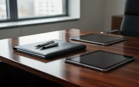 Ein minimalistischer Schreibtisch in einer Anwaltskanzlei mit einem Füllfederhalter und einer Aktenmappe bei Tageslicht. - Foto: über boerse-global.de
