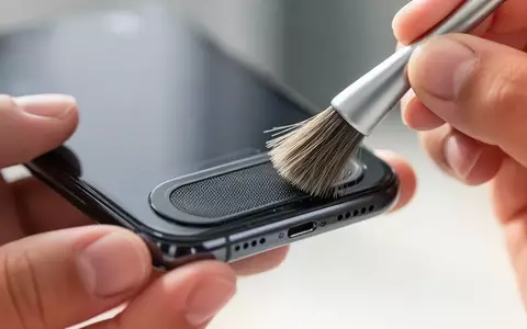 Nahaufnahme einer Person, die vorsichtig die Lautsprecheröffnungen eines iPhones mit einer weichen Bürste reinigt. - Foto: über boerse-global.de