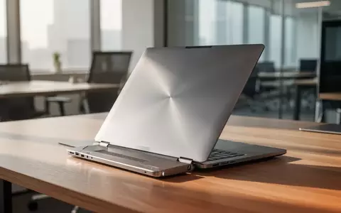 Ein moderner Laptop auf einem hölzernen Schreibtisch in einem hellen, professionell eingerichteten Büro. - Foto: über boerse-global.de