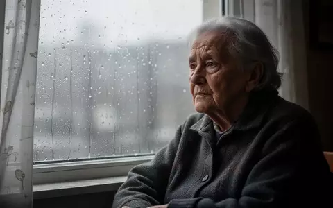 Eine ältere Person sitzt nachdenklich an einem Fenster an einem bewölkten Regentag. - Foto: über boerse-global.de