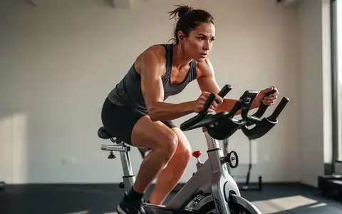 Eine Person beim hochintensiven Intervalltraining auf einem stationären Fahrrad in einem hellen, minimalistischen Fitnessraum. - Foto: über boerse-global.de