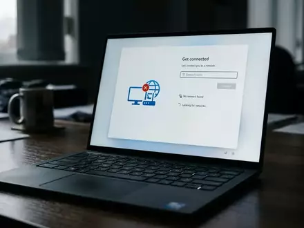 Ein moderner Laptop-Bildschirm zeigt die Windows 11 Einrichtung, die eine Internetverbindung und ein Konto verlangt. - Foto: über boerse-global.de