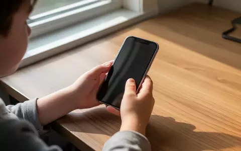 Ein Kind hält ein Smartphone in den Händen, während es an einem Holztisch sitzt. - Foto: über boerse-global.de