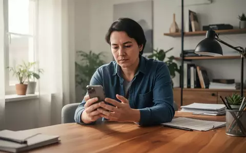 Eine Person sitzt an einem Schreibtisch und hält konzentriert ein Smartphone in der Hand. - Foto: über boerse-global.de