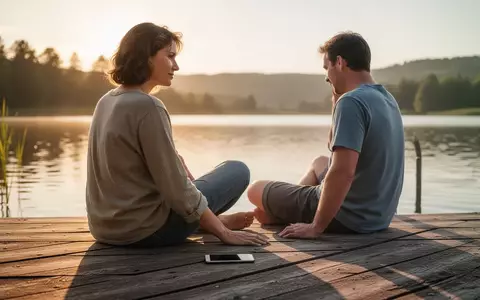 Eine entspannte Person sitzt an einem sonnigen Seeufer und lässt ihr Smartphone ungenutzt auf einem Holzsteg liegen. - Foto: über boerse-global.de