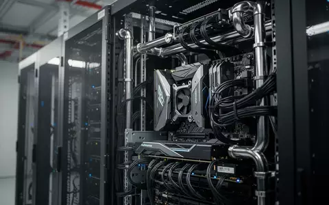 Ein hochmodernes Server-Rack in einem Rechenzentrum mit komplexer Hardware für KI-Berechnungen. - Foto: über boerse-global.de