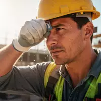 Ein Bauarbeiter wischt sich bei extremer Hitze den Schweiß von der Stirn auf einer sonnendurchfluteten Baustelle. - Foto: über boerse-global.de