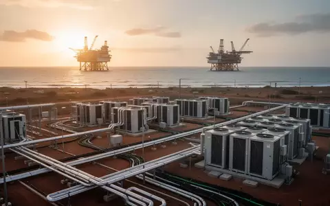 Ein modernes KI-Rechenzentrum in der Nähe der kenianischen Küste mit einer Offshore-Energieplattform am Horizont. - Foto: über boerse-global.de