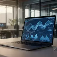 Moderner Büroarbeitsplatz mit komplexen Datenvisualisierungen auf einem Laptop-Bildschirm. - Foto: über boerse-global.de