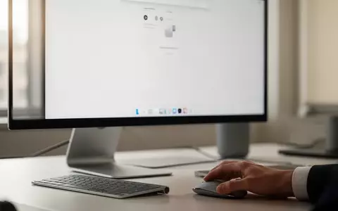 Ein moderner Schreibtisch mit einem Computerbildschirm, bei dem die Hand eines Nutzers eine Computermaus bedient. - Foto: über boerse-global.de