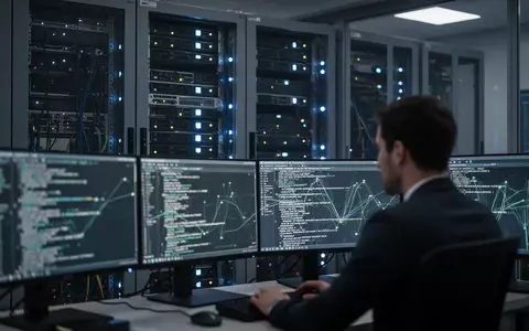 Ein Cybersicherheitsexperte arbeitet in einem abgedunkelten Serverraum an der Analyse von Netzwerksicherheitslücken. - Foto: über boerse-global.de