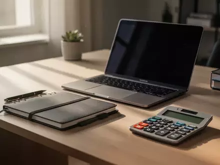 Ein aufgeräumter Schreibtisch mit Laptop und Notizbuch in einem hellen Homeoffice bei Tageslicht. - Foto: über boerse-global.de