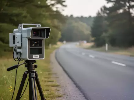 Modernes Geschwindigkeitsmessgerät an einer Landstraße bei Tageslicht. - Foto: über boerse-global.de