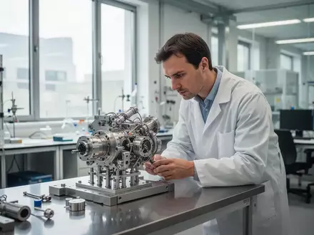 Ein Ingenieur in einem modernen Industrielabor untersucht einen technischen Prototyp an einem Arbeitstisch. - Foto: über boerse-global.de