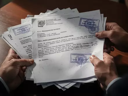 HĂ€nde halten verdĂ€chtige, behördlich wirkende Mahnschreiben auf einem Schreibtisch. - Foto: ĂŒber boerse-global.de